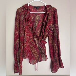 Trio New York Paisley Wrap Blouse - Red and Gold